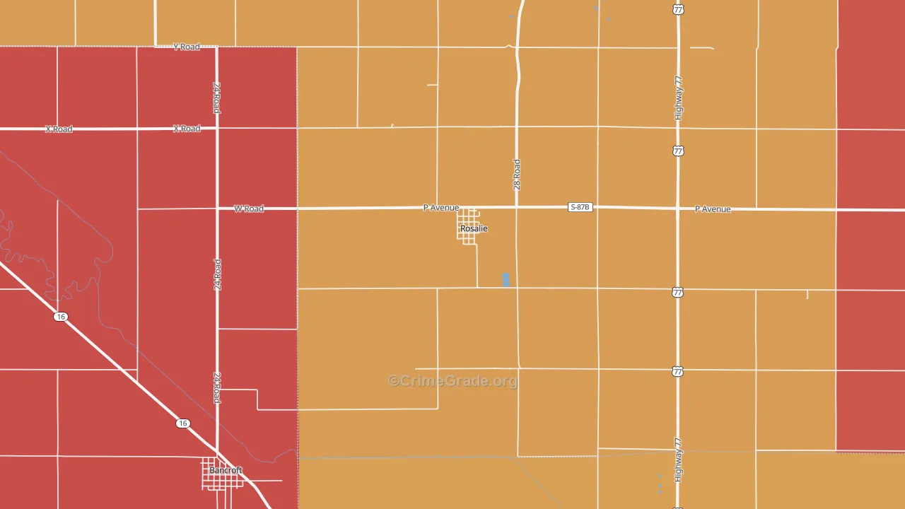Rosalie, NE Map of Robbery Rates