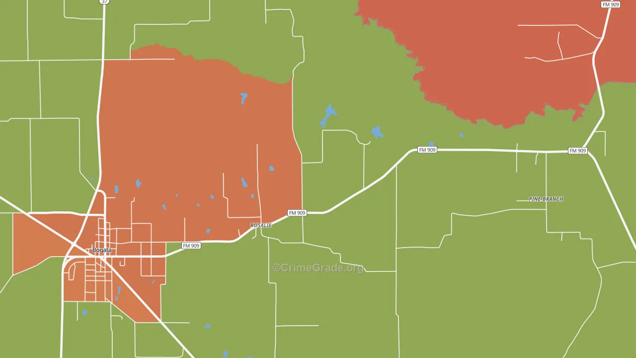 Rosalie, TX Map of Robbery Rates