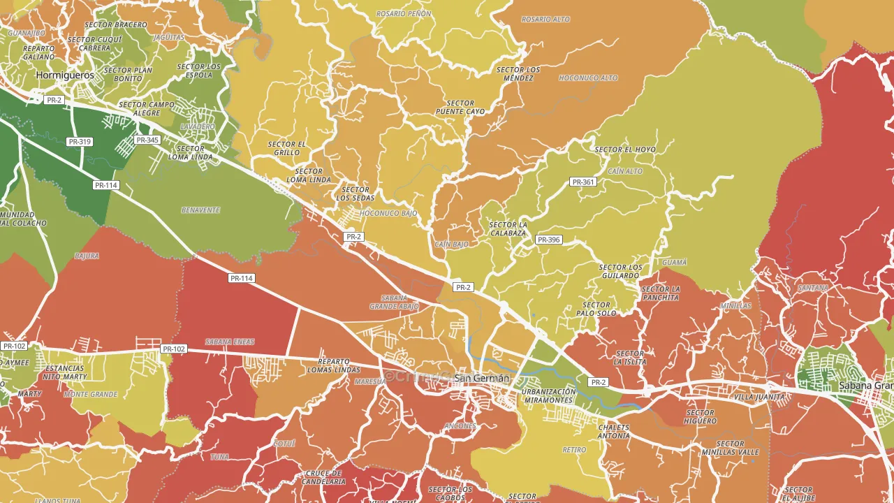 Rosario, PR Map of Robbery Rates