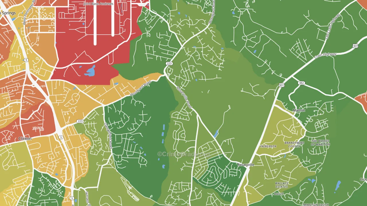 Rosaryville, MD Map of Robbery Rates