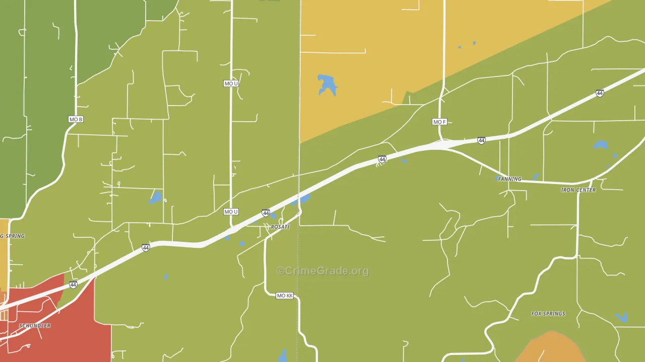 Rosati, MO Map of Robbery Rates