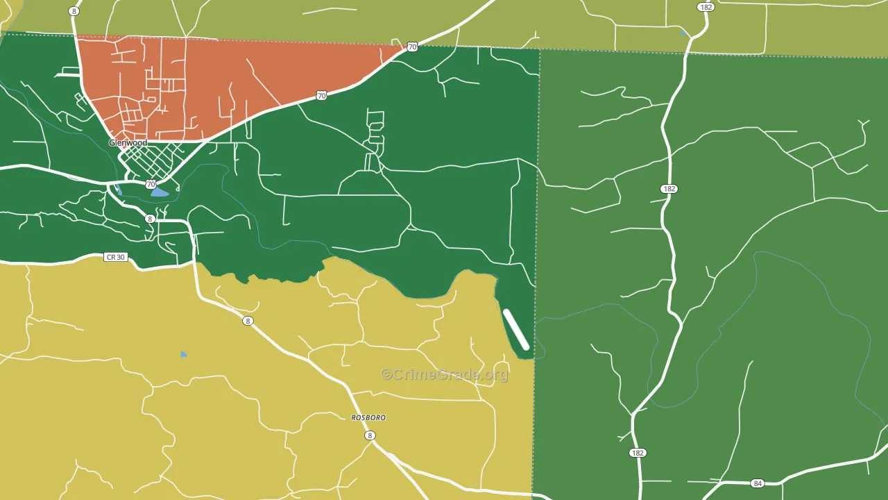 Rosboro, AR Map of Robbery Rates