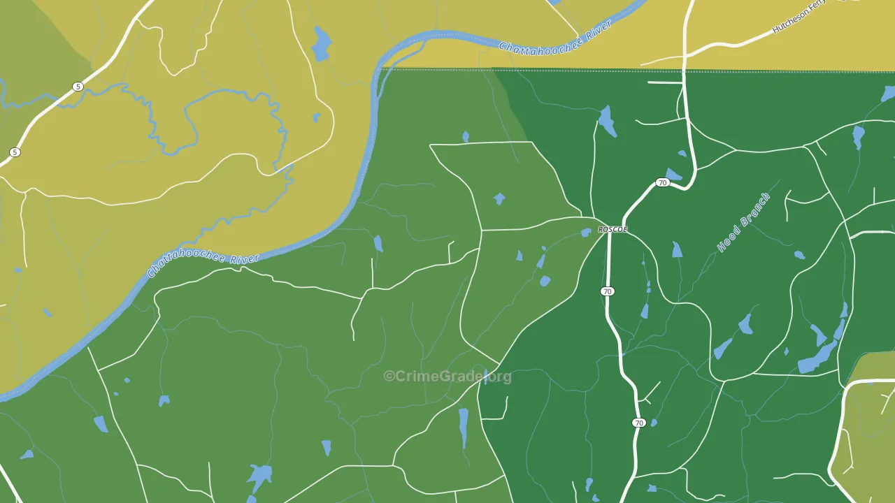 Roscoe, GA Map of Robbery Rates