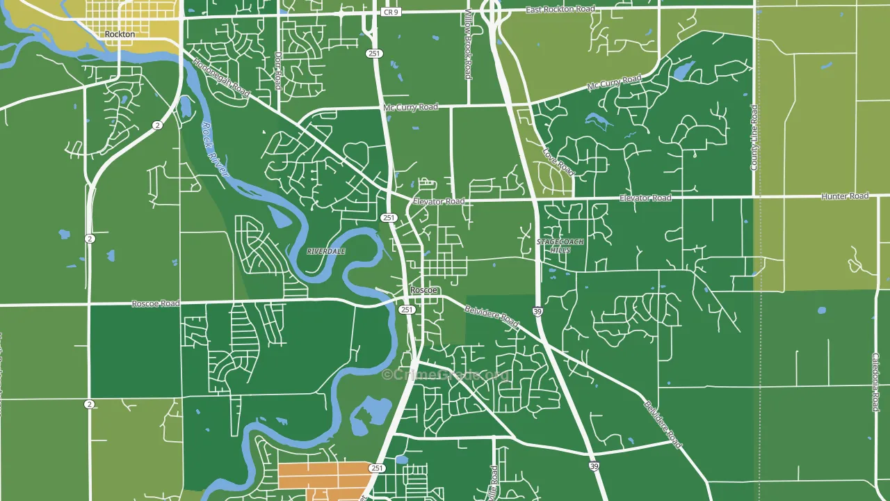 Roscoe, IL Map of Robbery Rates