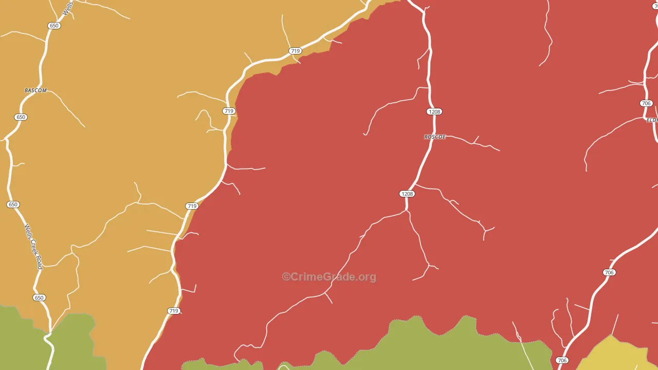Roscoe, KY Map of Robbery Rates