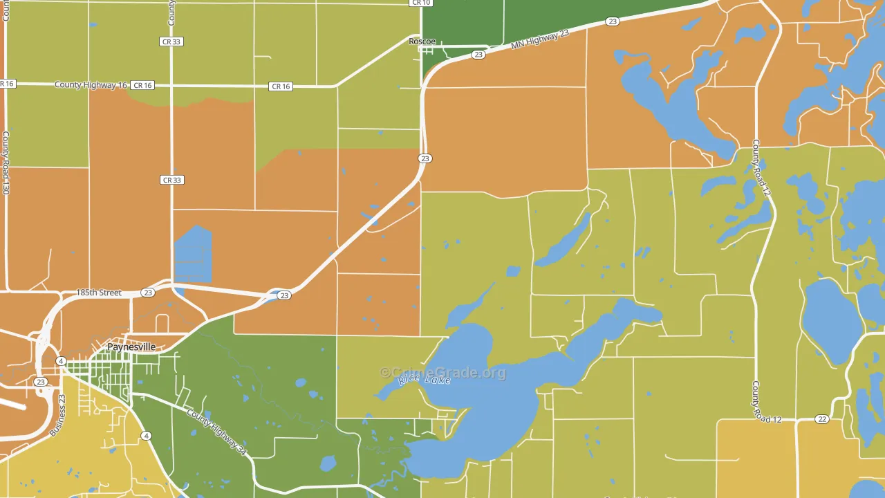Roscoe, MN Map of Robbery Rates