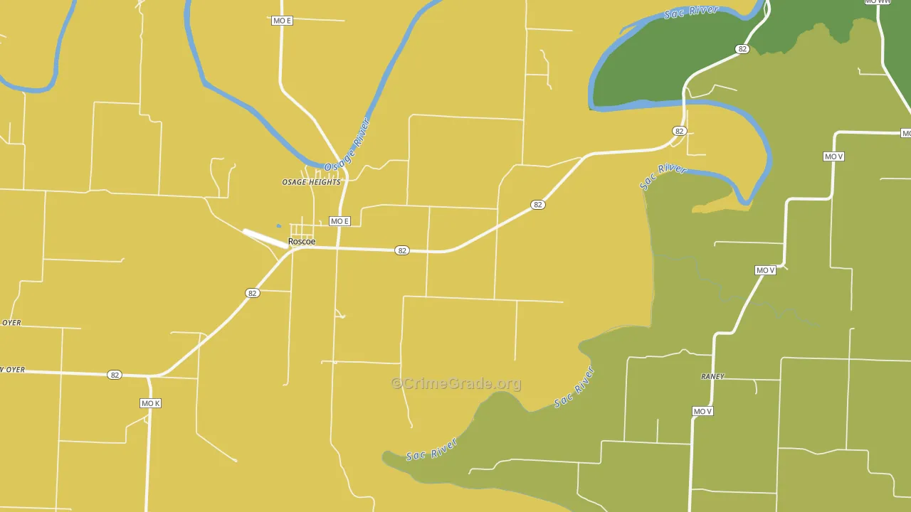 Roscoe, MO Map of Robbery Rates