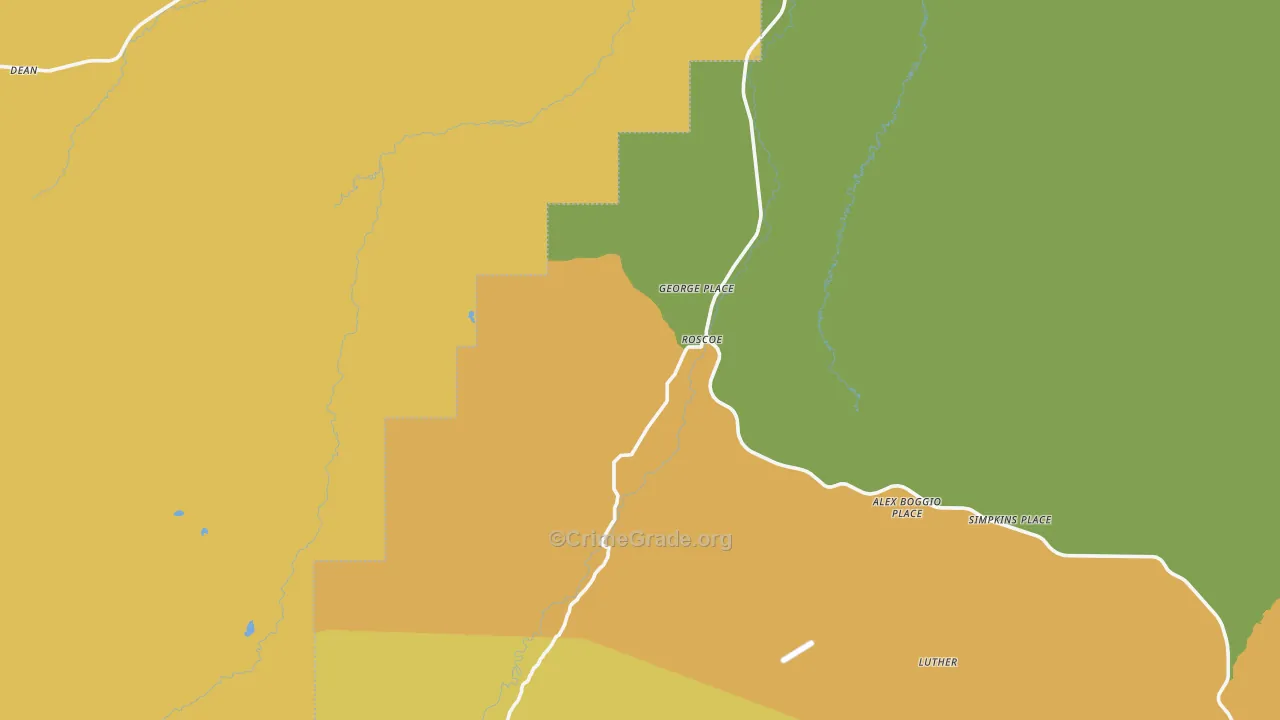 Roscoe, MT Map of Robbery Rates