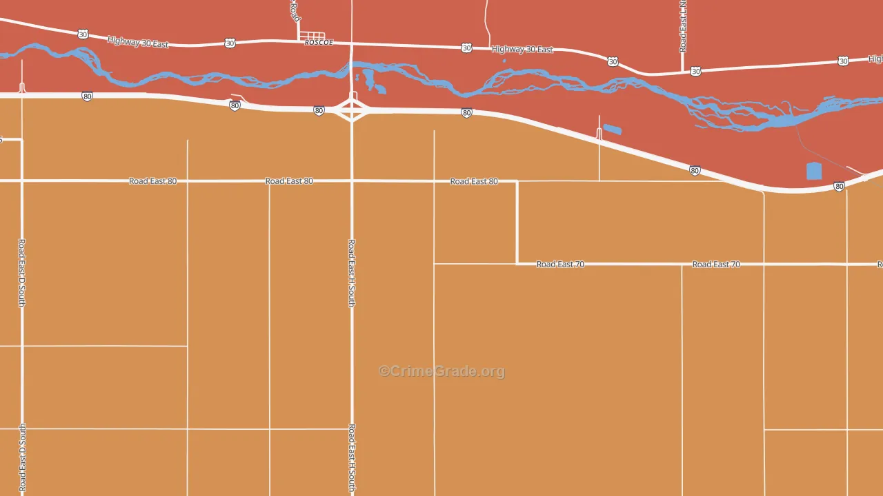 Roscoe, NE Map of Robbery Rates