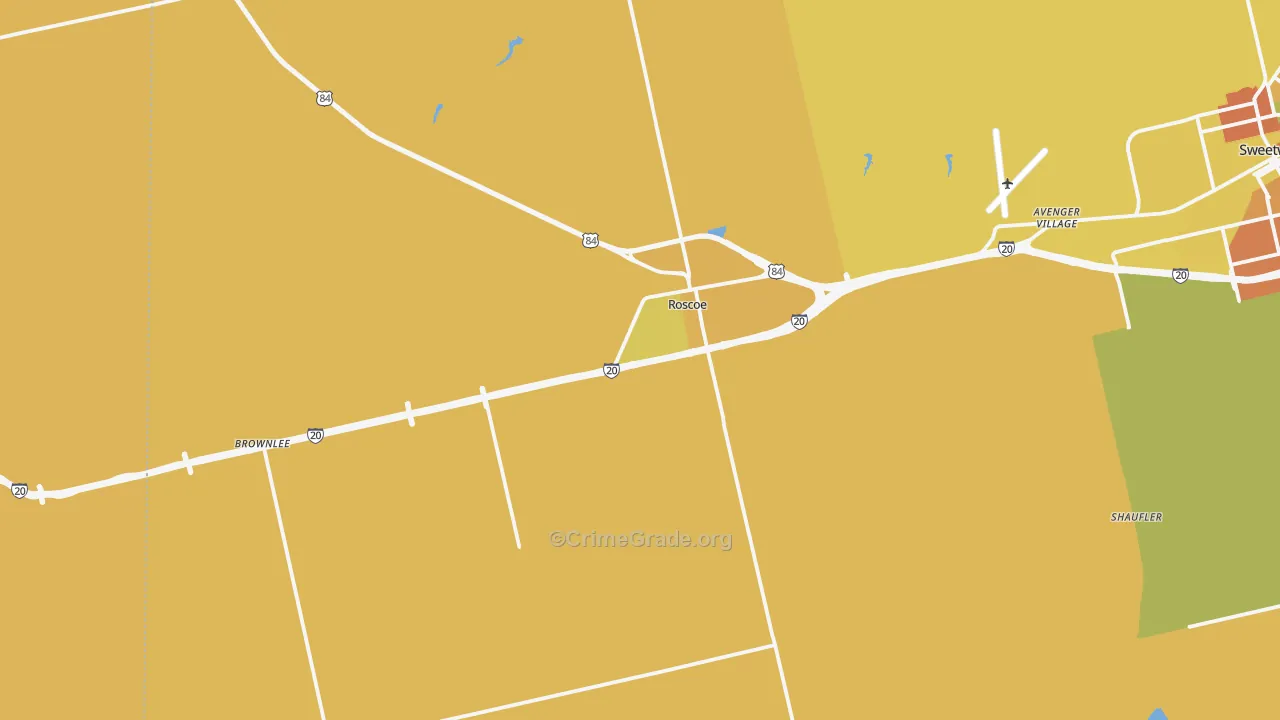 Roscoe, TX Map of Robbery Rates