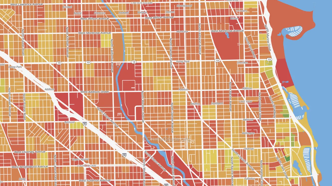 Roscoe Village, Chicago, IL Map of Robbery Rates