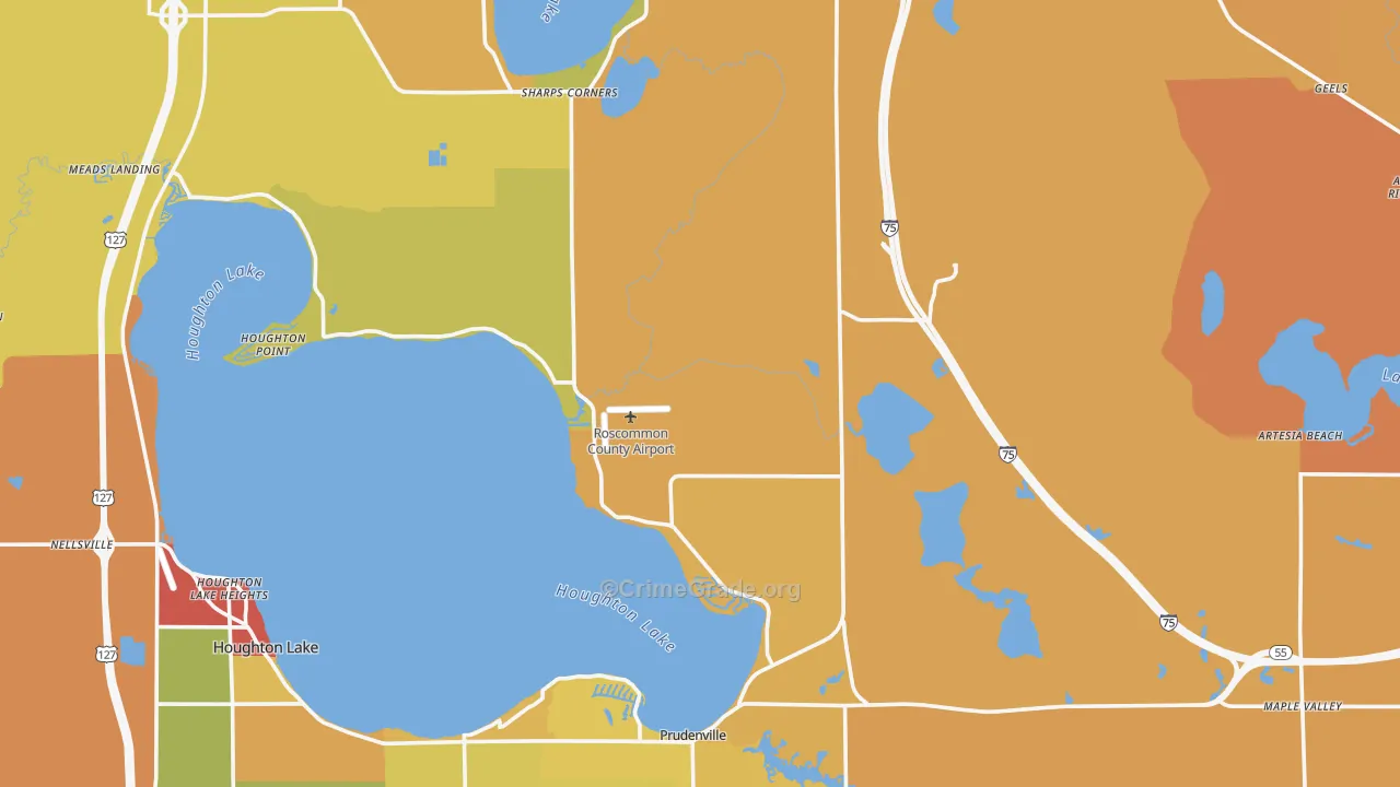 Roscommon County, MI Map of Robbery Rates