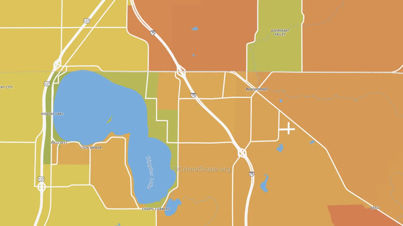 Roscommon, MI Map of Robbery Rates