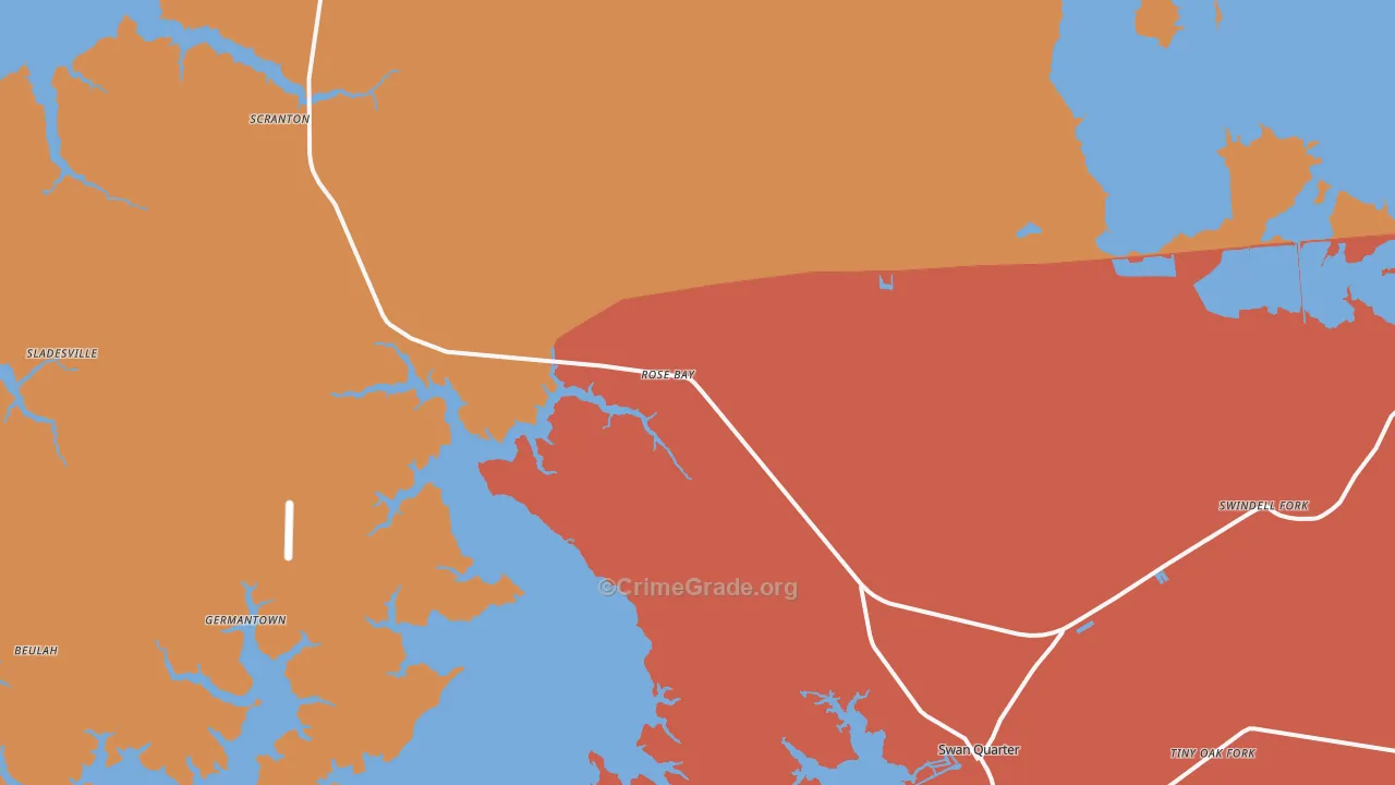 Rose Bay, NC Map of Robbery Rates