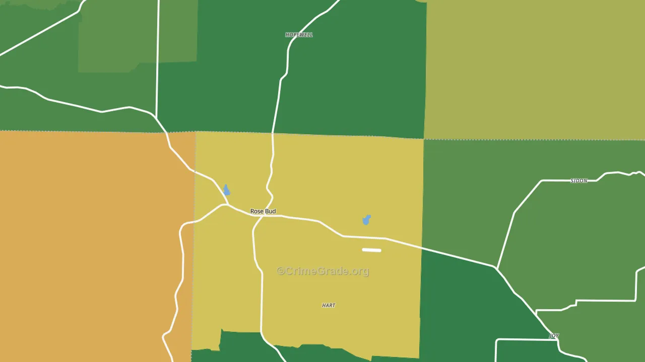 Rose Bud, AR Map of Robbery Rates