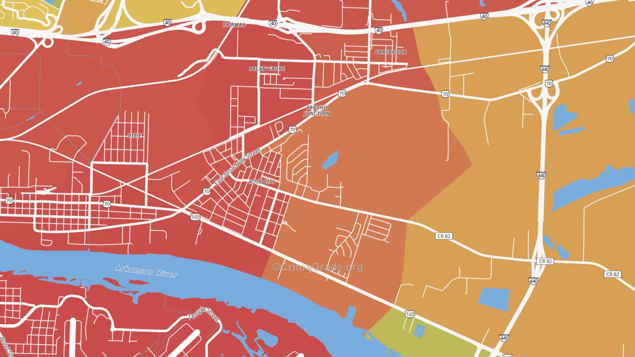 Rose City, AR Map of Robbery Rates