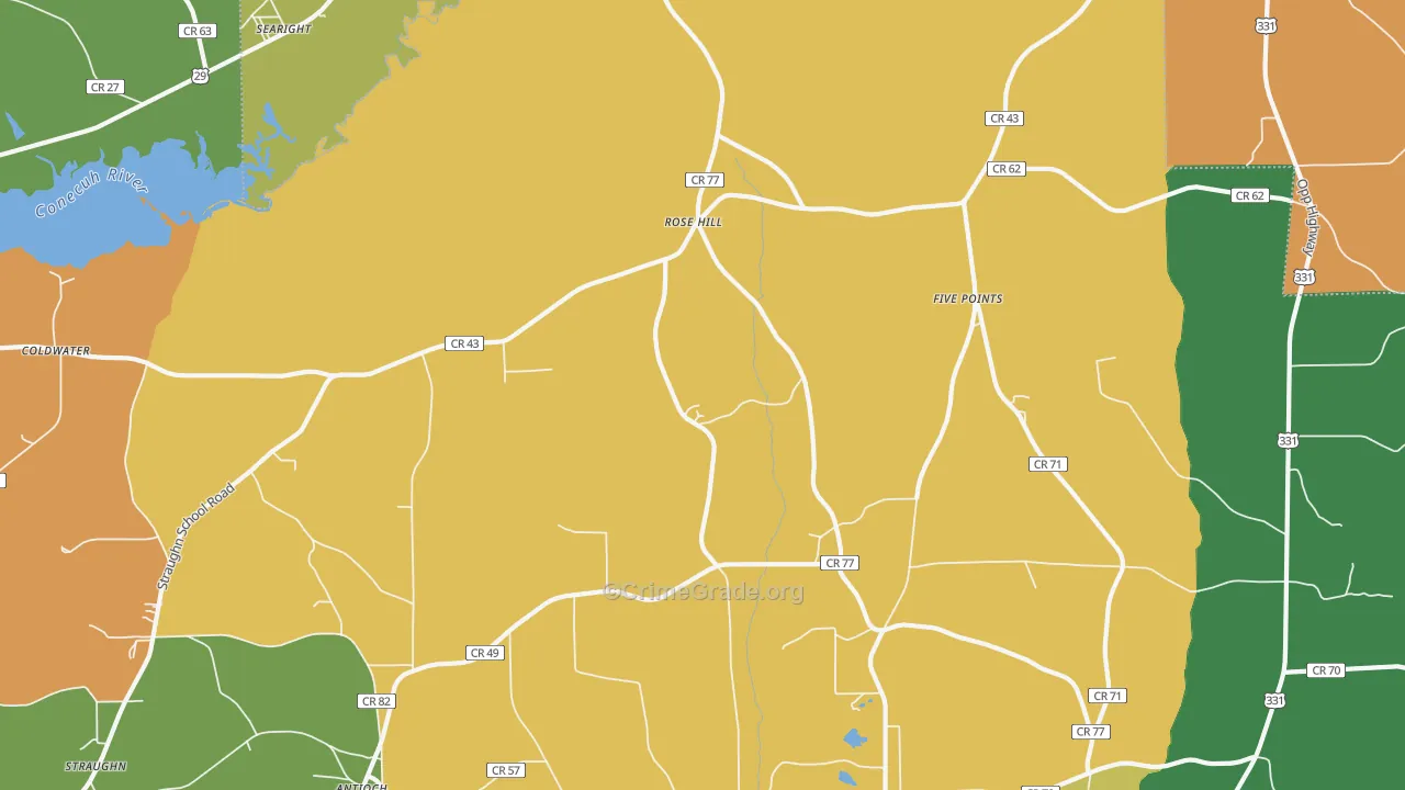 Rose Hill, AL Map of Robbery Rates