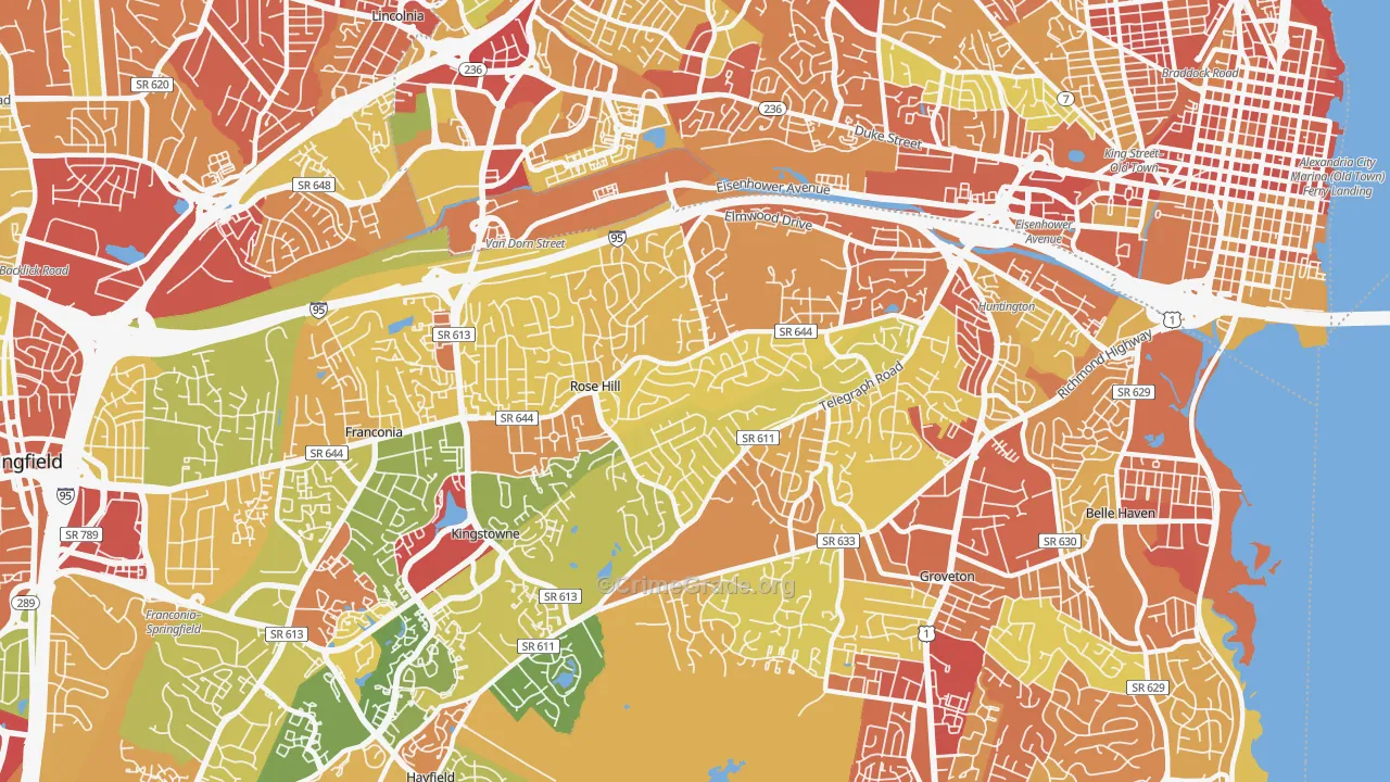 Rose Hill, Alexandria, VA Map of Robbery Rates