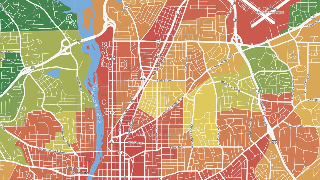 Rose Hill, Columbus, GA Map of Robbery Rates