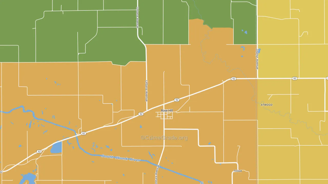 Rose Hill, IA Map of Robbery Rates