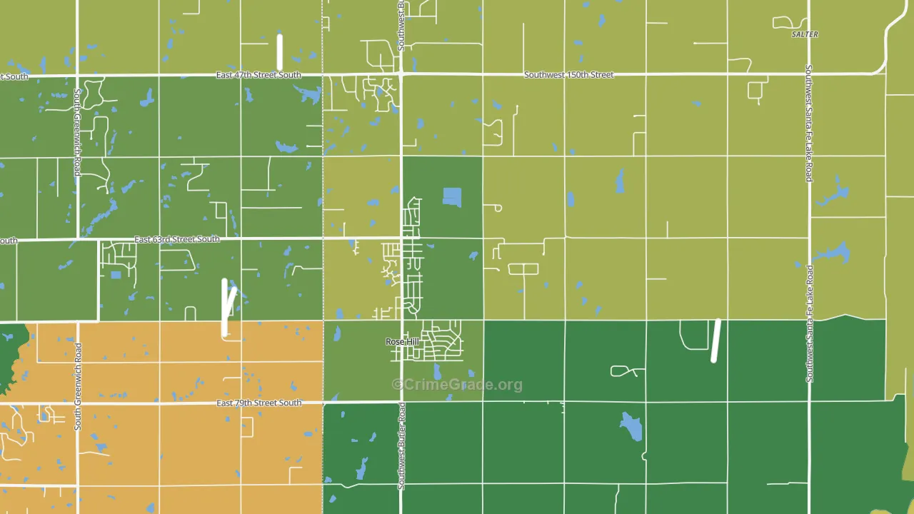 Rose Hill, KS Map of Robbery Rates