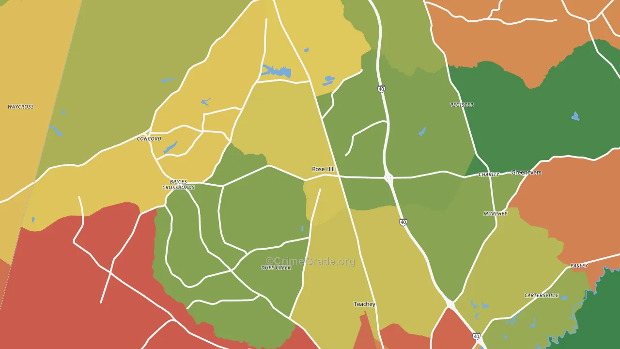 Rose Hill, NC Map of Robbery Rates