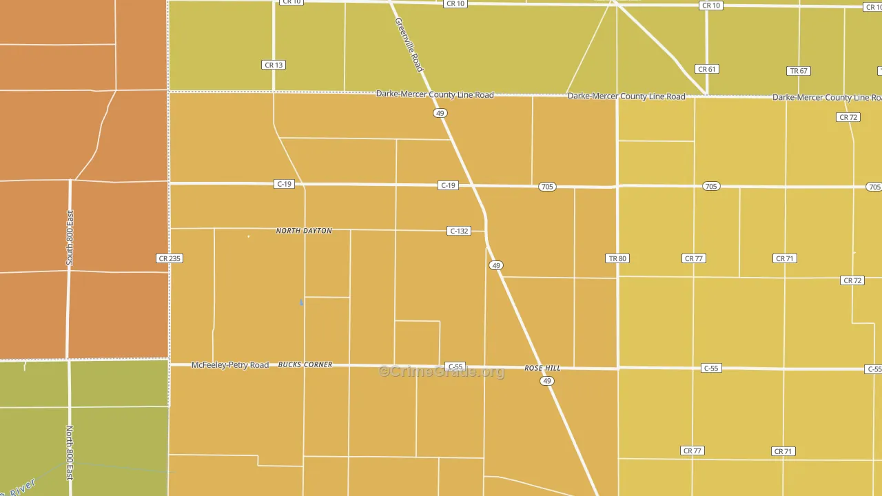 Rose Hill, OH Map of Robbery Rates