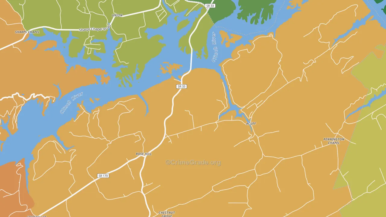 Rose Hill, TN Map of Robbery Rates