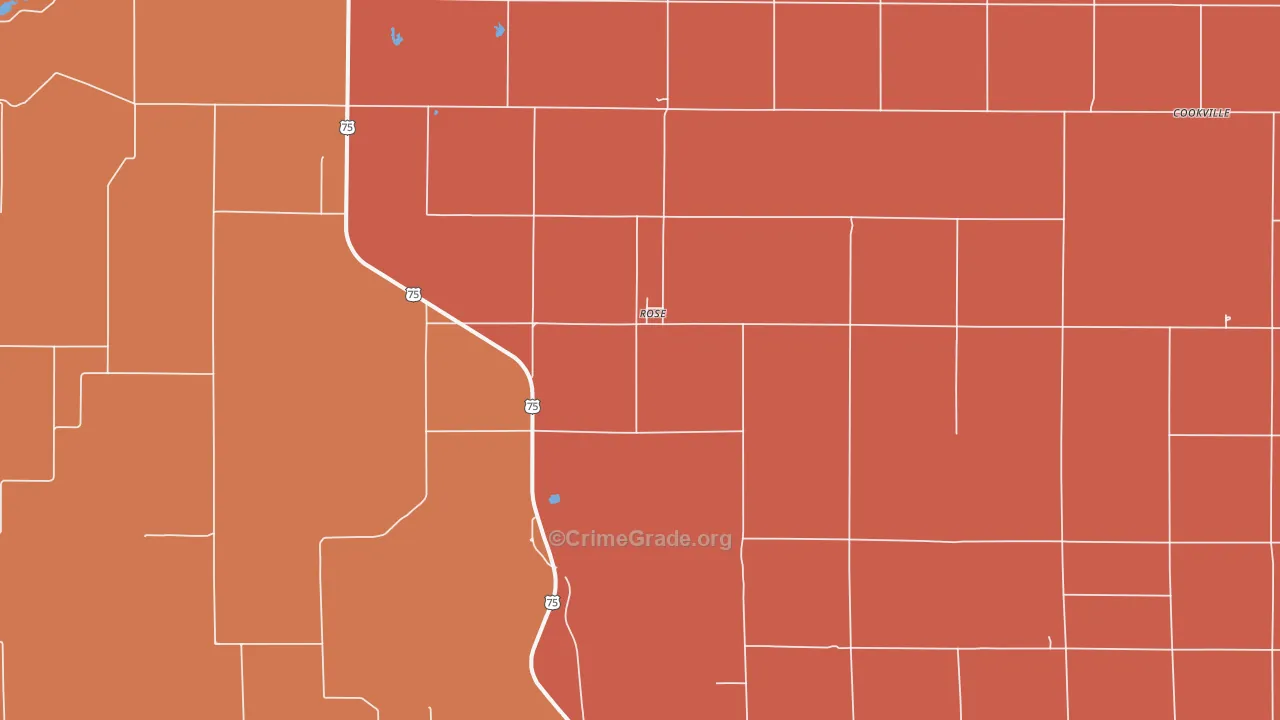 Rose, KS Map of Robbery Rates