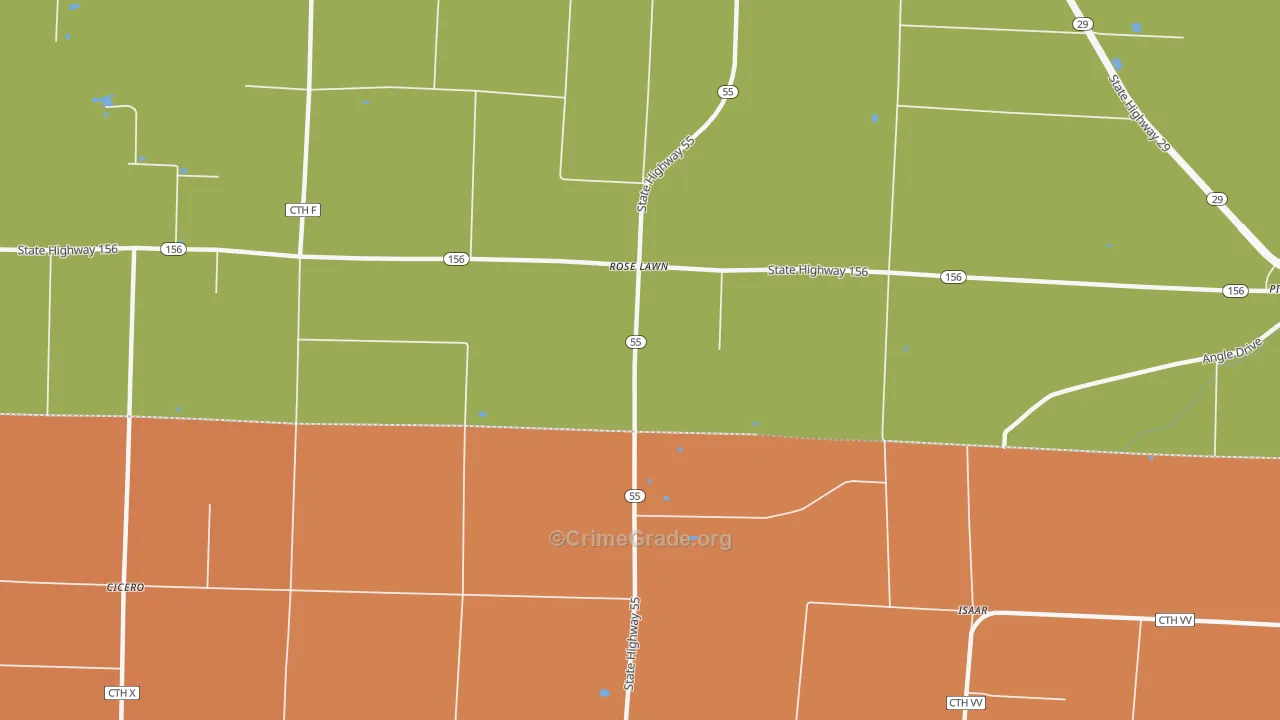 Rose Lawn, WI Map of Robbery Rates