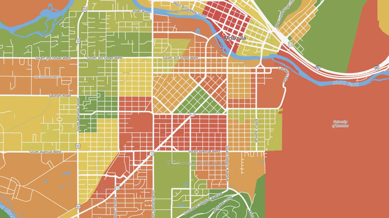 Rose Park, Missoula, MT Map of Robbery Rates