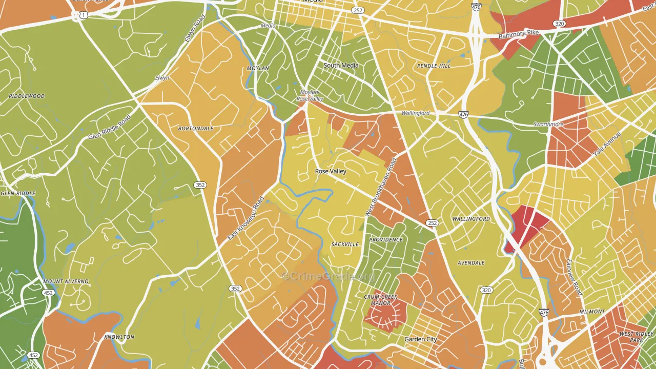 Rose Valley, PA Map of Robbery Rates