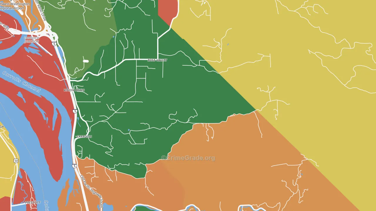 Rose Valley, WA Map of Robbery Rates