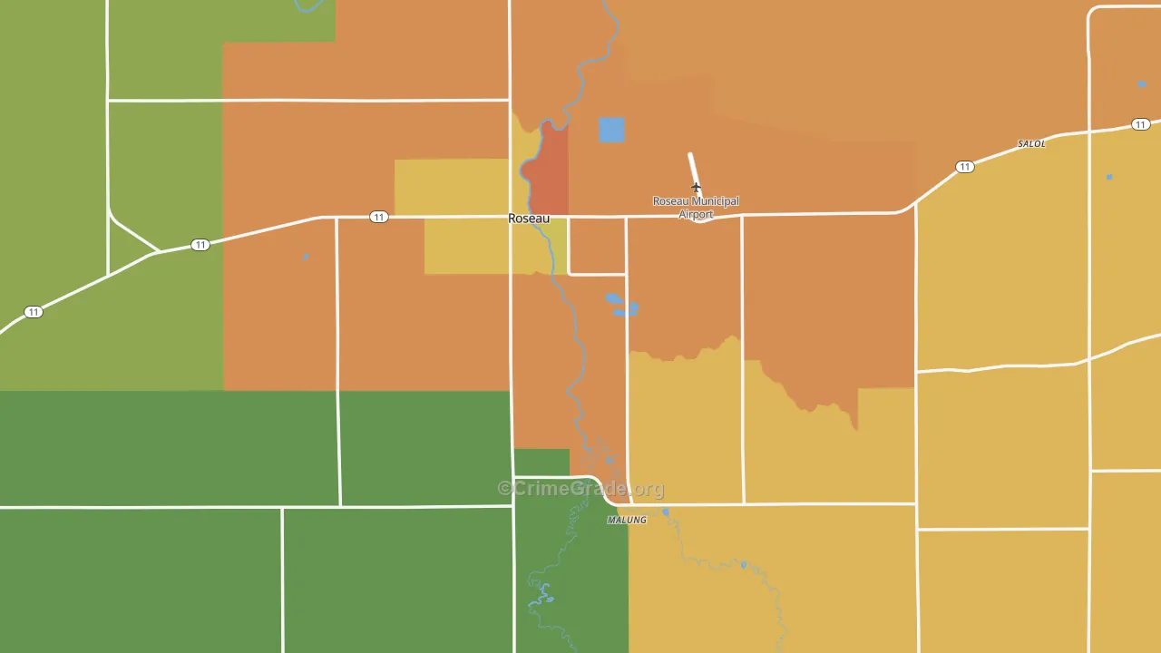 Roseau, MN Map of Robbery Rates