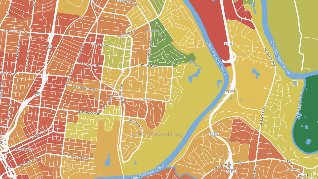 Rosebank, Nashville, TN Map of Robbery Rates