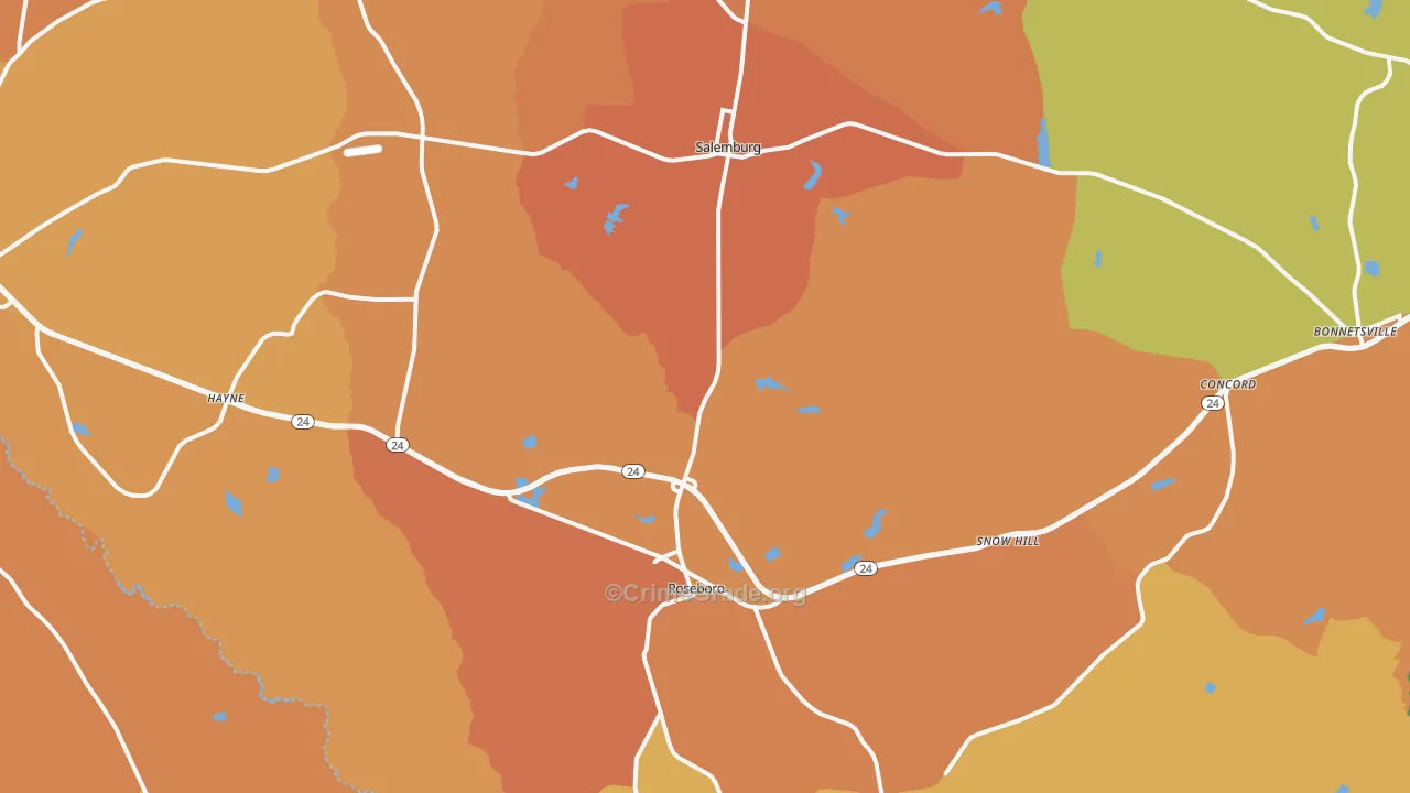 Roseboro, NC Map of Robbery Rates