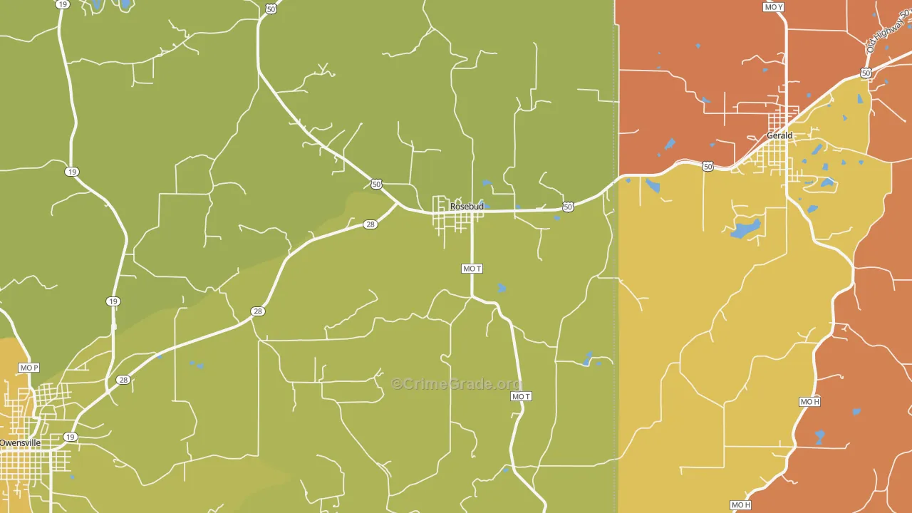 Rosebud, MO Map of Robbery Rates
