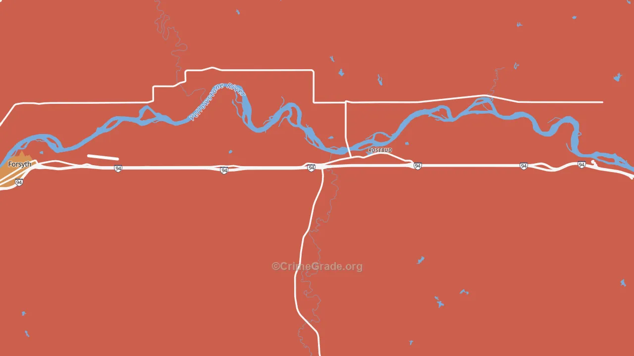Rosebud, MT Map of Robbery Rates