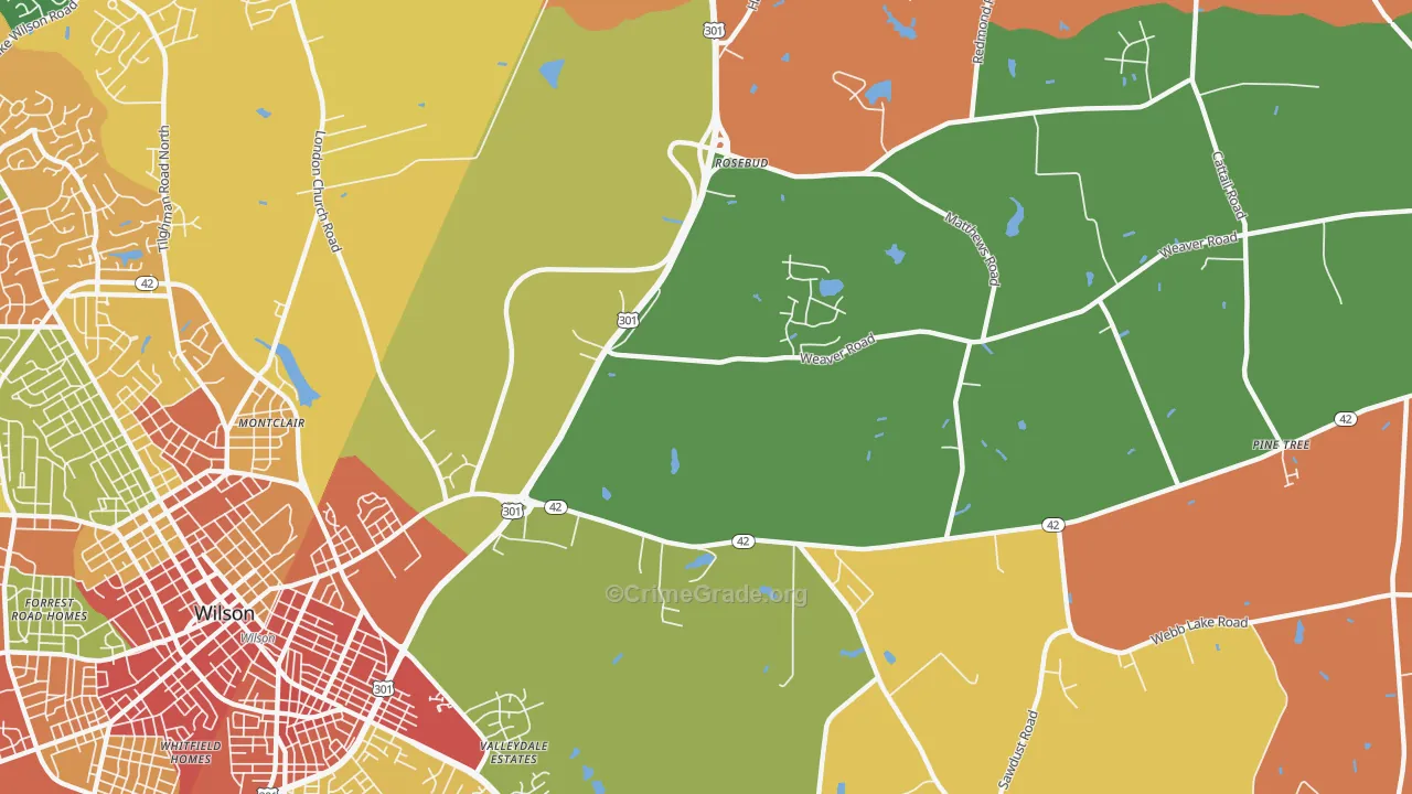 Rosebud, NC Map of Robbery Rates