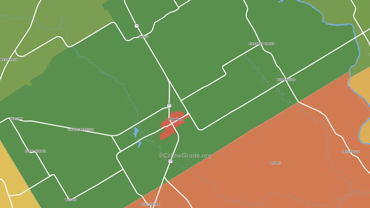 Rosebud, TX Map of Robbery Rates