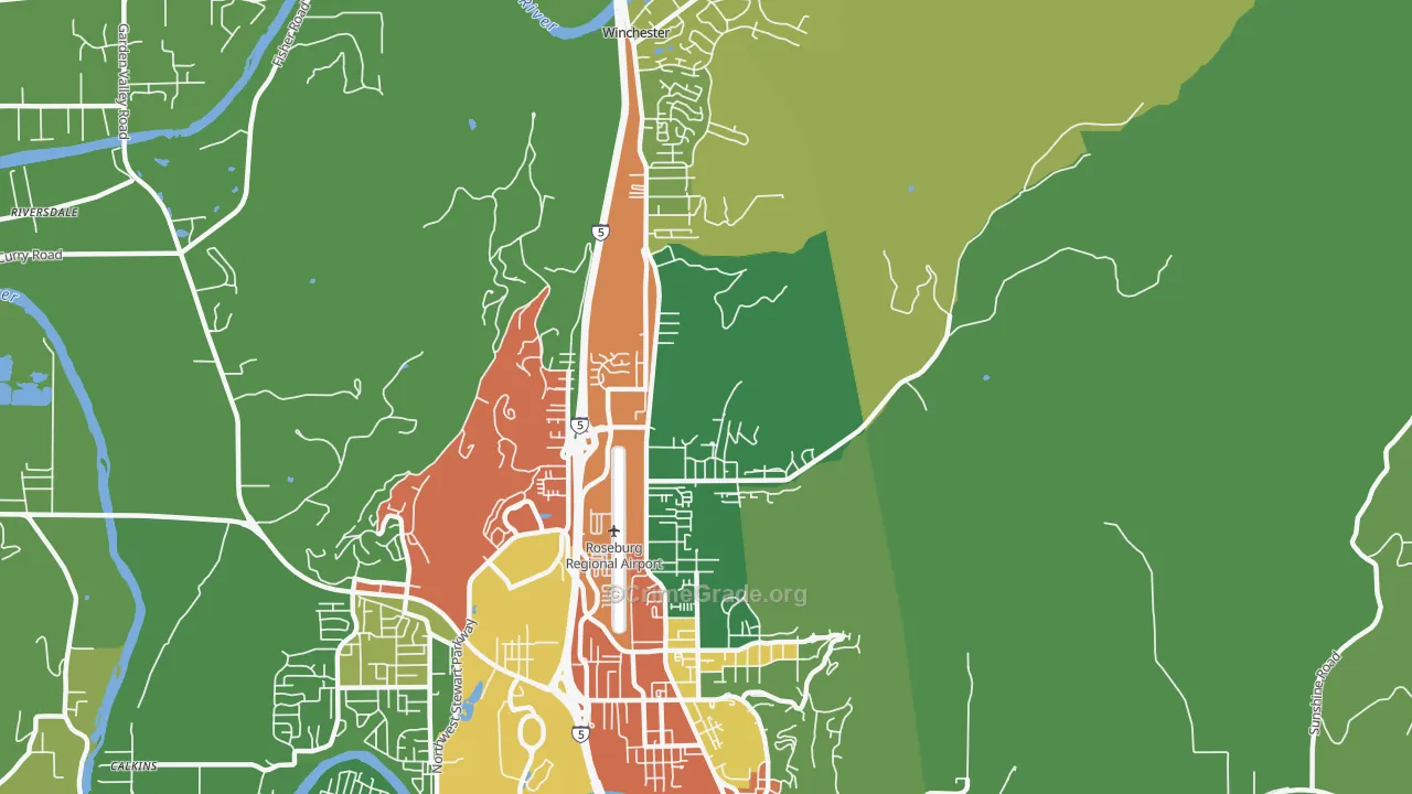 Roseburg North, OR Map of Robbery Rates