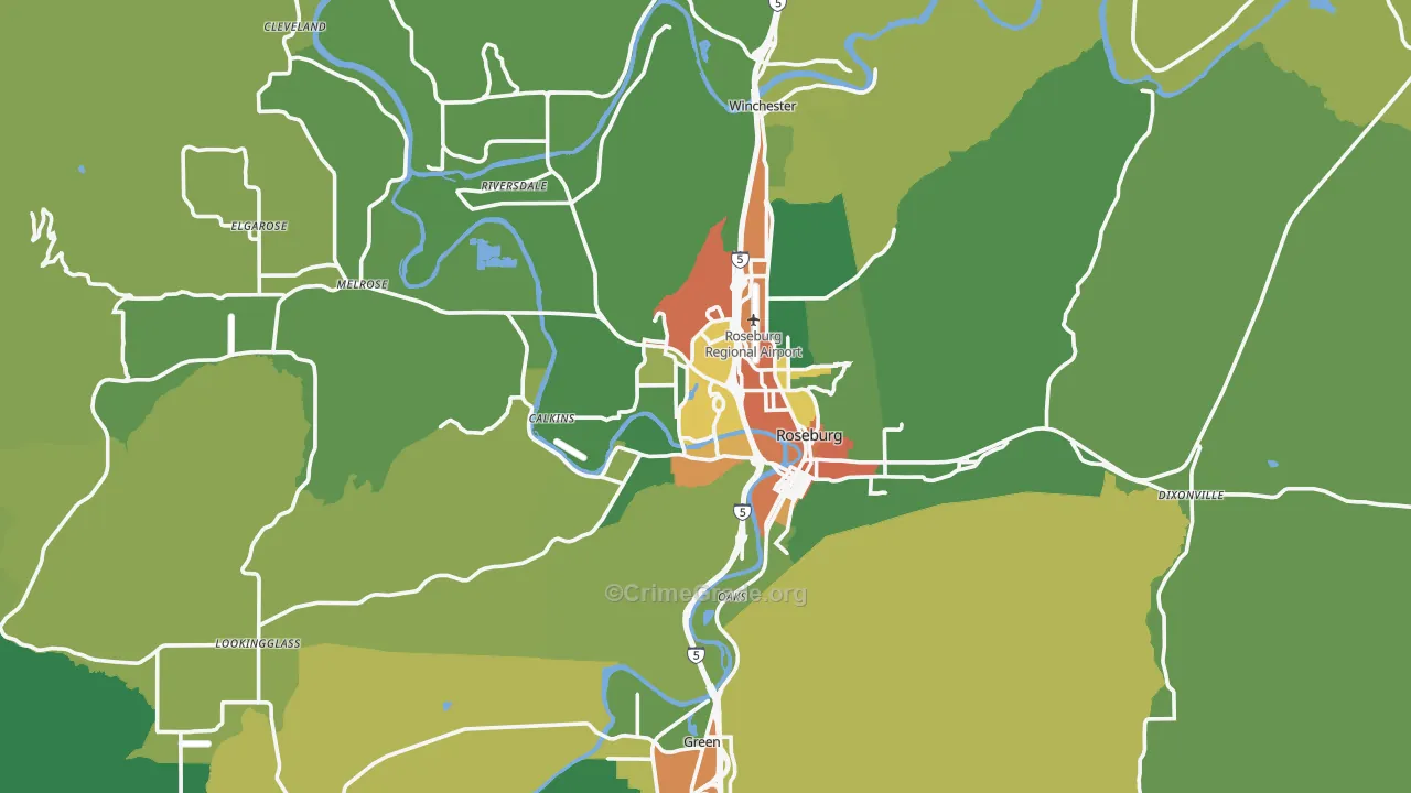 Roseburg, OR Map of Robbery Rates