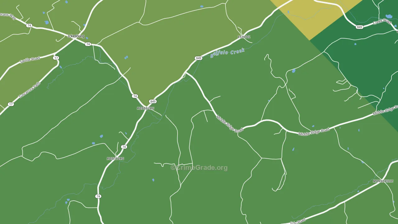 Roseburg, PA Map of Robbery Rates