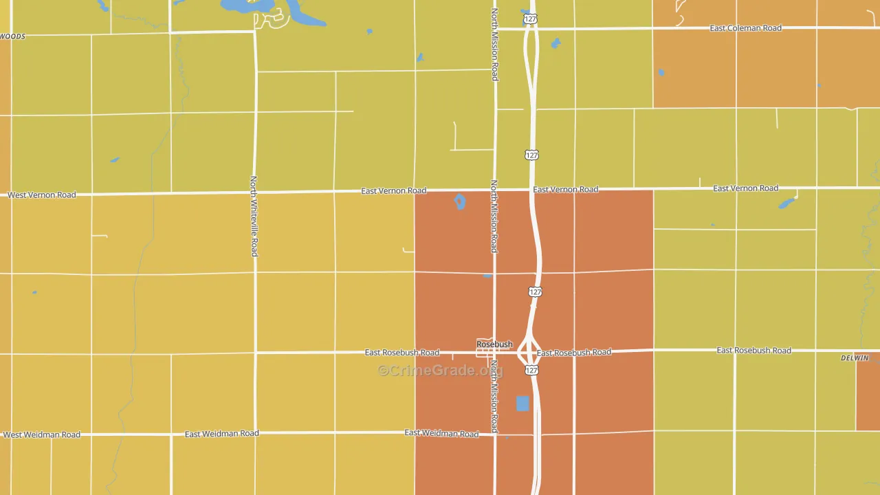Rosebush, MI Map of Robbery Rates