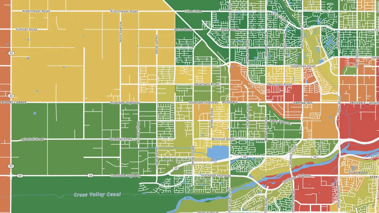 Rosedale, Bakersfield, CA Map of Robbery Rates