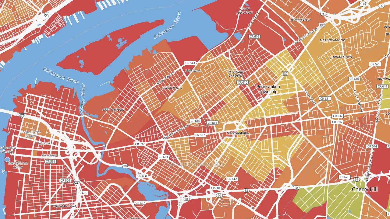 Rosedale, Camden, NJ Map of Robbery Rates