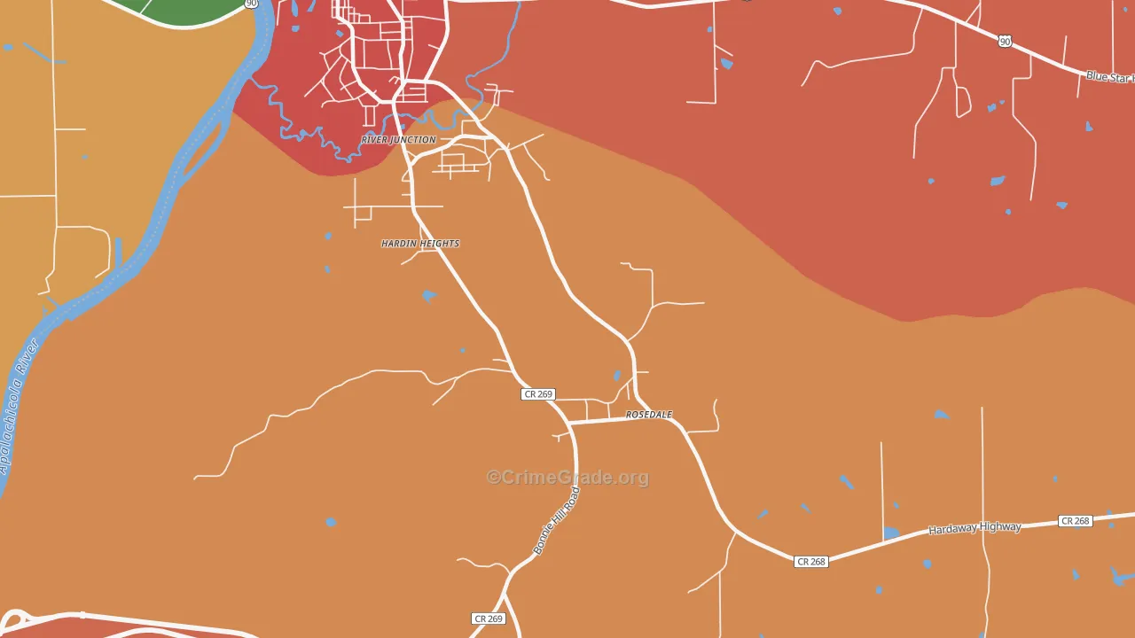 Rosedale, FL Map of Robbery Rates