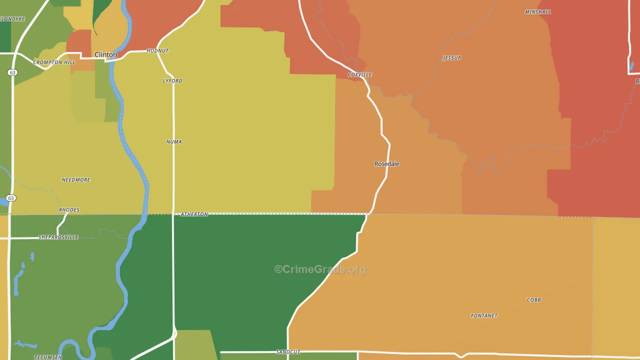 Rosedale, IN Map of Robbery Rates