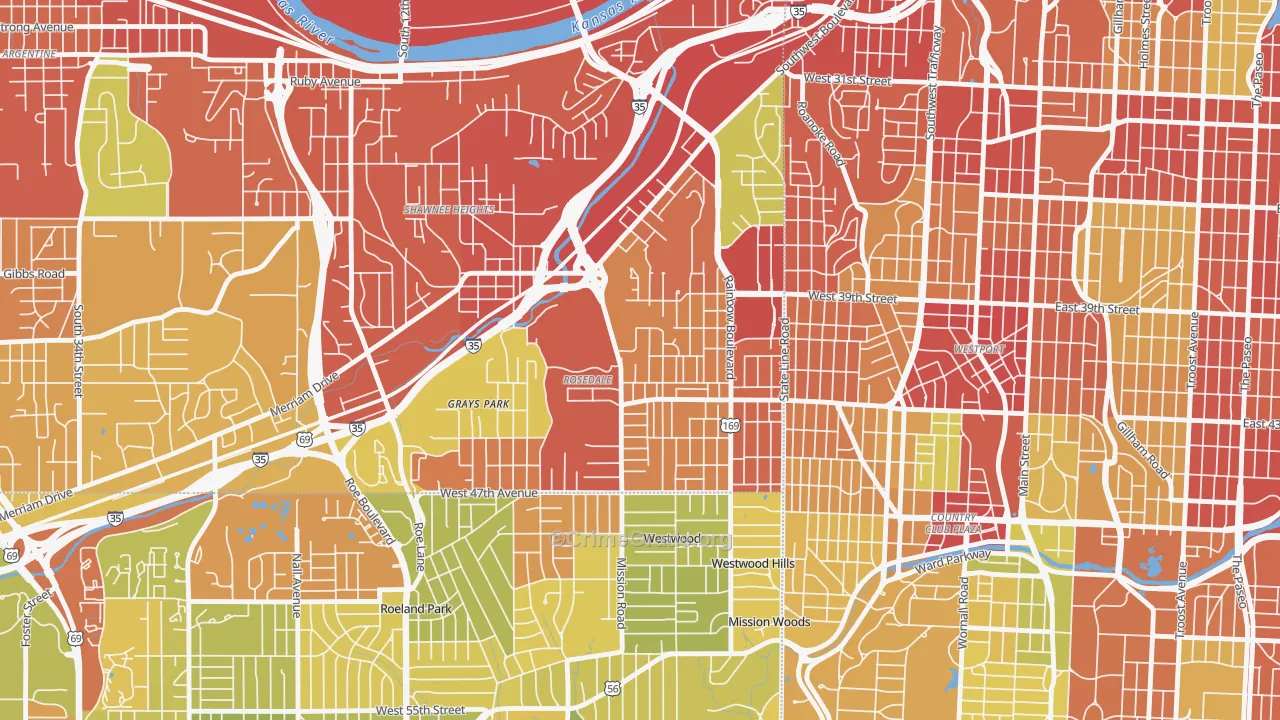 Rosedale, Kansas City, KS Map of Robbery Rates