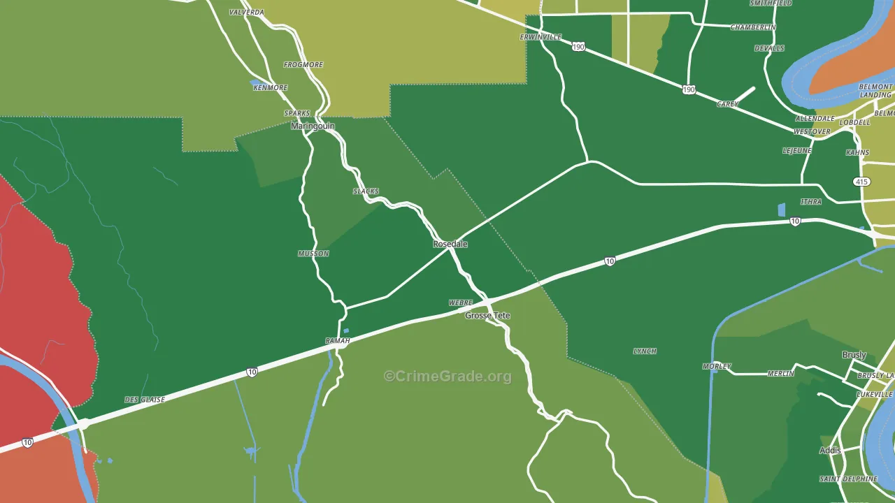 Rosedale, LA Map of Robbery Rates